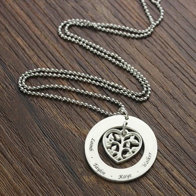 Personalisierte Herz Stammbaum Halskette aus Sterling Silber