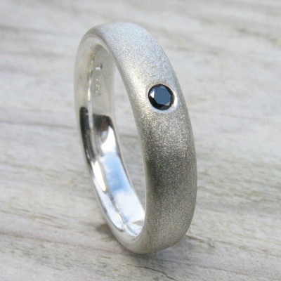 Herren Handgemachter schwarzer Diamant Silber Ring