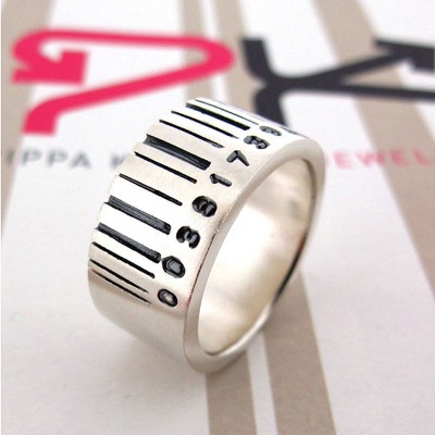 Extra Wide Silber Barcode Ring