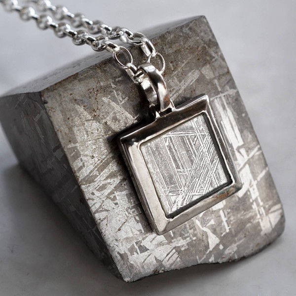 Meteorite und Silber Quadrat Halskette