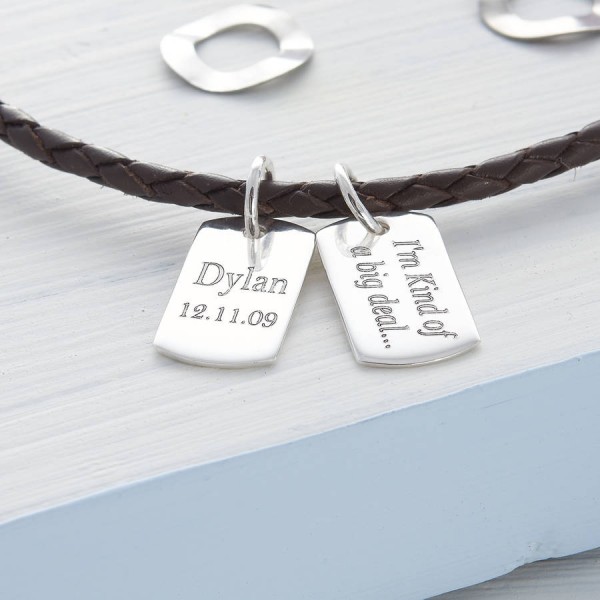 Personalisierte Silber und Leder Doppel Dog Tag Necklet