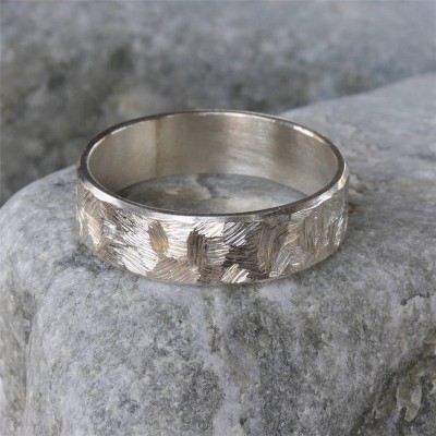 Handgemachte Unisex Strukturierter Silber Band Ring