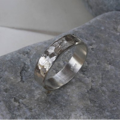 Handgemachte Unisex Strukturierter Silber Band Ring