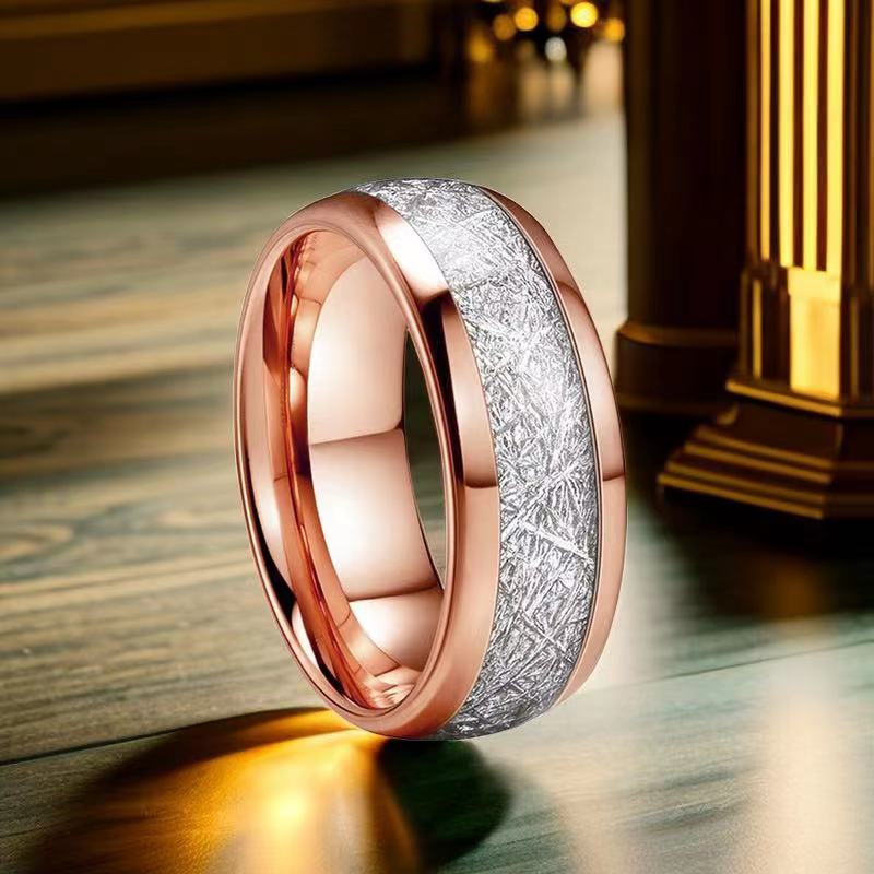 Vergoldeter Ring mit Meteoriteneffekt-Intarsien für Herren