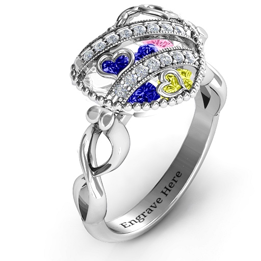 Die funkelnde Diamant Herzen Caged Herz Ring mit Infinity Band