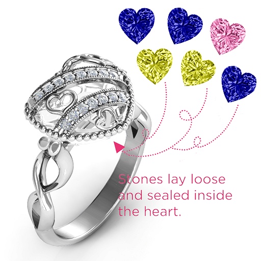 Die funkelnde Diamant Herzen Caged Herz Ring mit Infinity Band