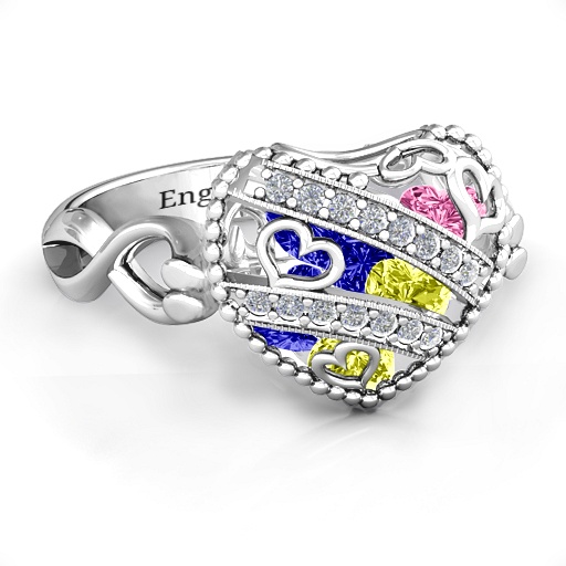 Die funkelnde Diamant Herzen Caged Herz Ring mit Infinity Band