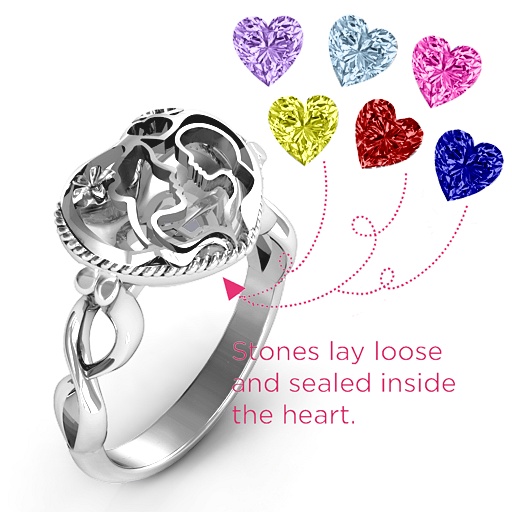 Mutter und Kind Caged Herz Ring mit Infinity Band