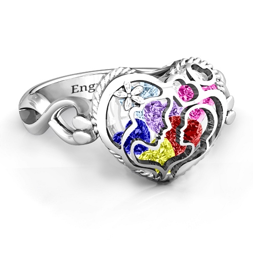 Mutter und Kind Caged Herz Ring mit Infinity Band