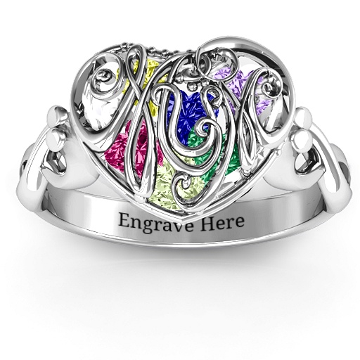 Mamma Herz Caged Herz Ring mit Infinity Band