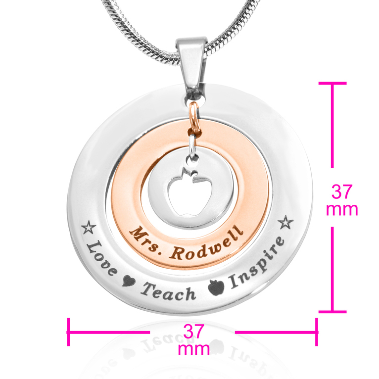 Personalisierte Kreise der Liebe Halskette Lehrer ZWEI TON Rose Gold Silber