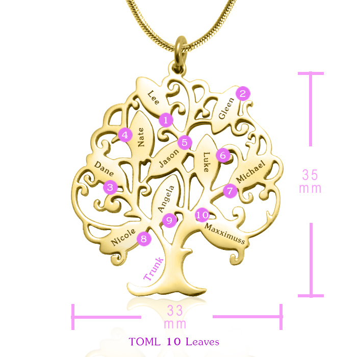 Personalisierte Tree of My Life Halskette 10 18 Karat Gold überzogen