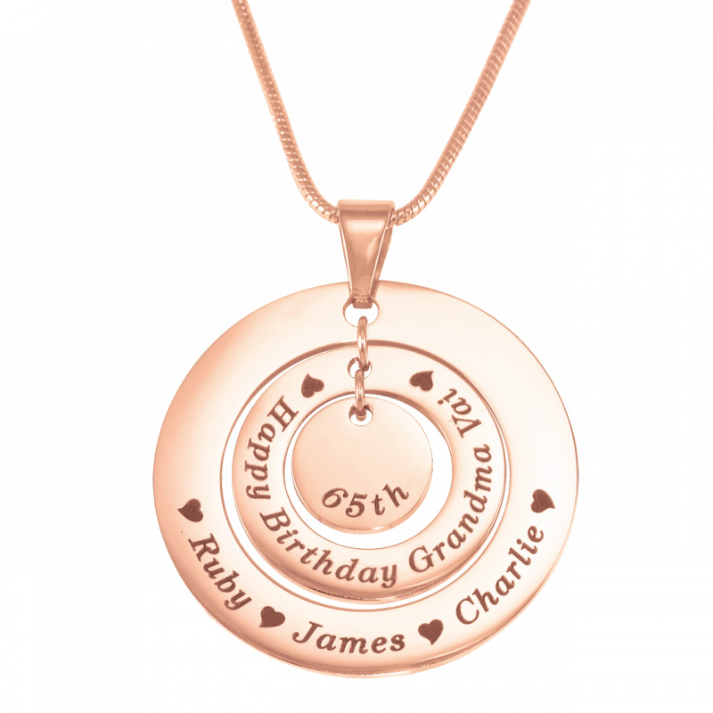 Personalisierte Kreise der Liebe Halskette 18ct Rose Gold überzogen