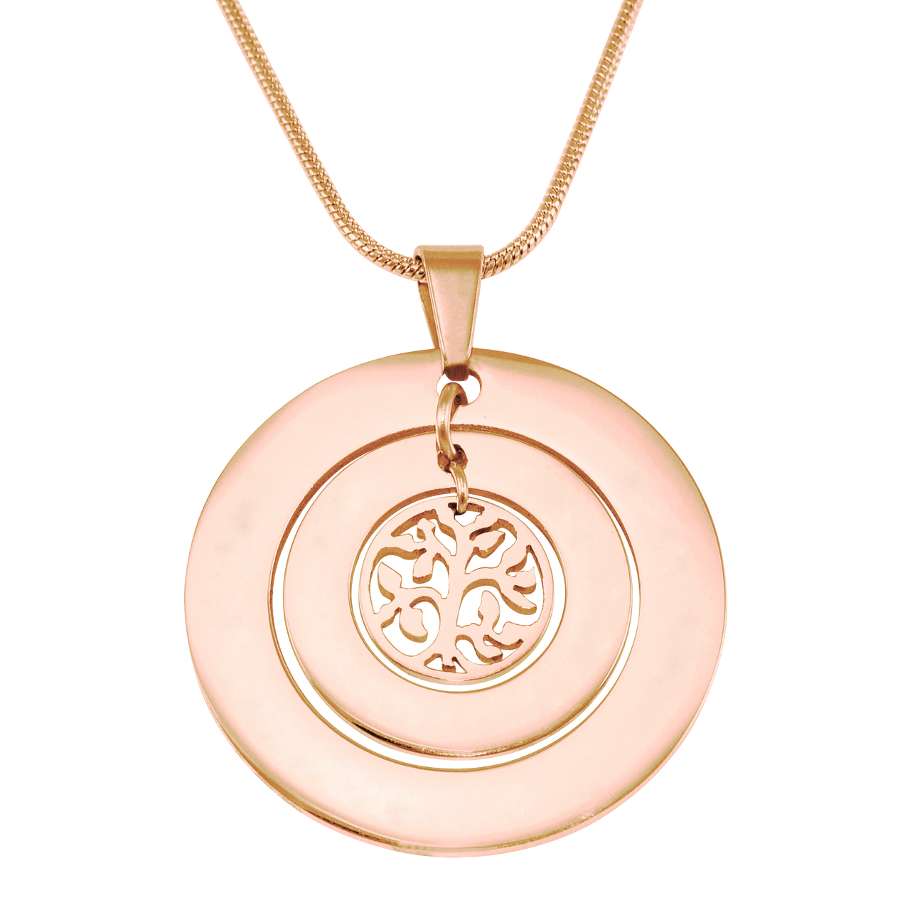 Personalisierte Kreise der Liebe Halskette Baum 18ct Rose Gold überzogen