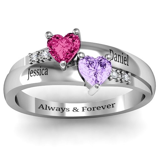 Doppel Herz Edelstein Ring mit Akzenten