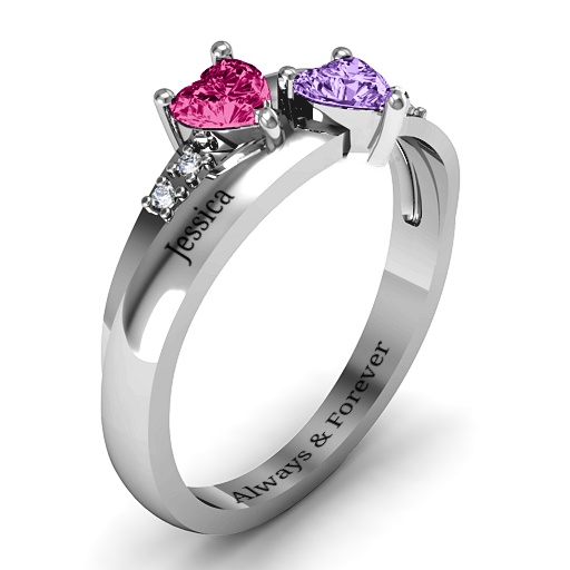 Doppel Herz Edelstein Ring mit Akzenten