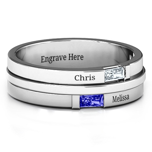 Sterling Silber Baguette Ring der Männer