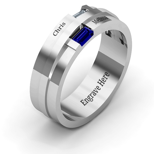 Sterling Silber Baguette Ring der Männer