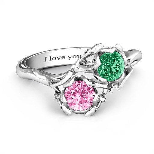 Sterling Silber Be Blatt in der Liebe Doppeledelstein Blumenring