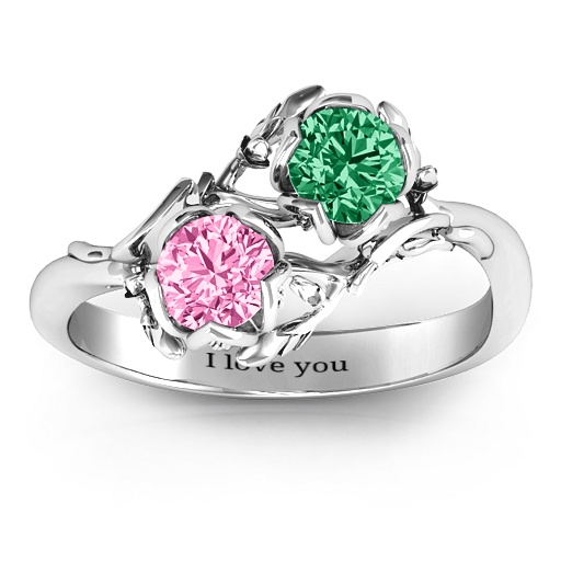 Sterling Silber Be Blatt in der Liebe Doppeledelstein Blumenring