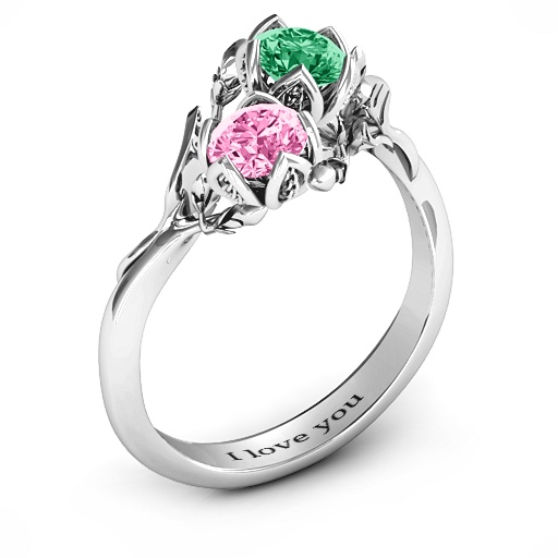 Sterling Silber Be Blatt in der Liebe Doppeledelstein Blumenring