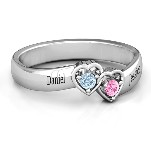 Sterling Silber Doppel Verschlungene Herzen Ring