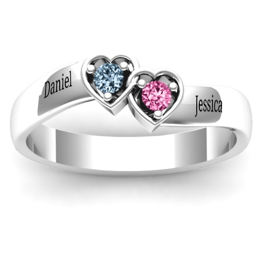 Sterling Silber Doppel Verschlungene Herzen Ring