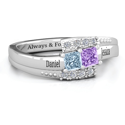 Sterling Silber Doppel Prinzessin Bypass mit Akzenten Ring