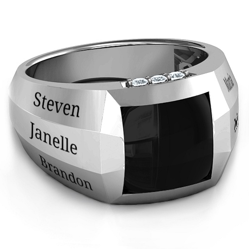 Sterling Silber Engravable Statement 6 Stein Ring der Männer