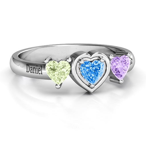 Sterling Silber Herz Stein mit Doppelherz Akzente Ring