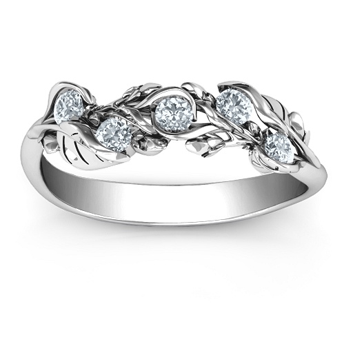 Sterling Silber Bio Blatt Fünf Stein Familie Ring