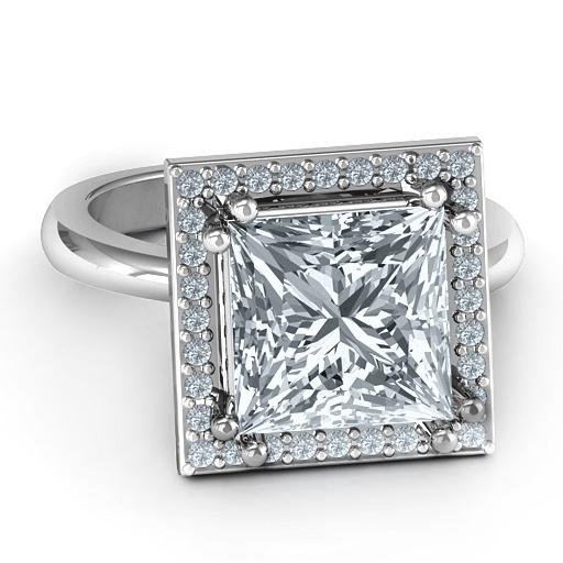 Sterling Silber Princess Cut Cocktail Ring mit Halo
