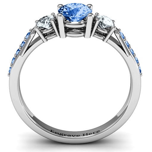 Sterling Silber Drei Stein Eternity Ring mit Twin Accent Reihen