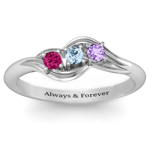 Sterling Silber Drei Stein Wellen Ring