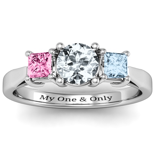 Drei Stein Eternity mit Prinzessin Akzente Ring