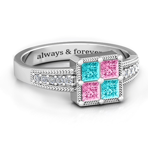 Vintage Princess Cut Ring mit Schulter Akzente