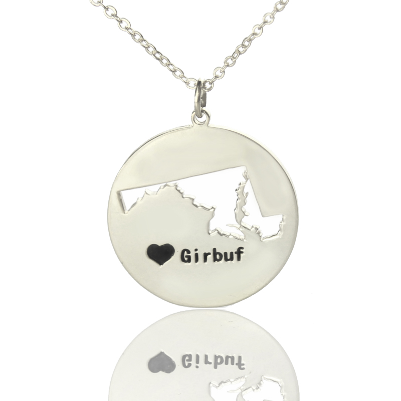 Individuelles Maryland Disc Staat Halskette mit Herz Namen Silber