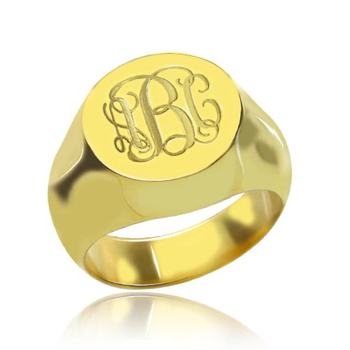Gravierte Kreis Monogramm Siegelring 18ct Gold überzogen