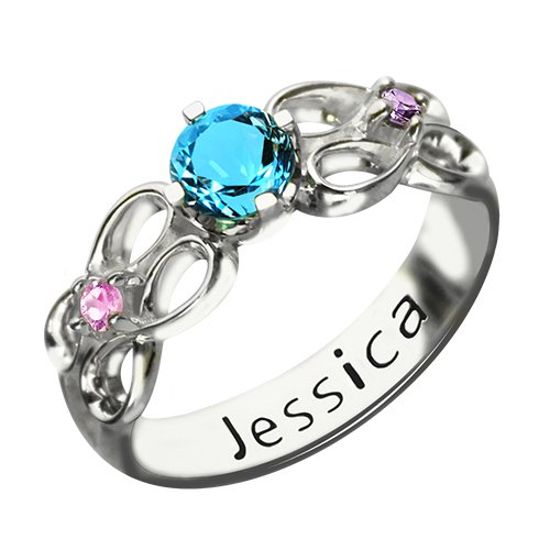 Customized Unendlichkeit Promise Ring Mit Namen Geburtsstein für ihre Silber