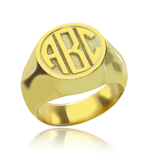 Customized Siegelring mit Block Monogramm 18 karätigem Gold überzogen