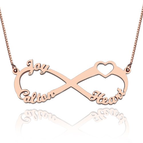 Herz Unendlichkeit Halskette 3 Namen 18ct Rose Gold überzogen