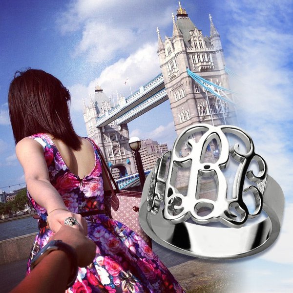 Personalisierte Sterling Silber Monogramm Ring