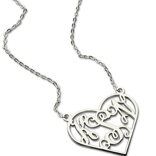 Herz Monogramm Halskette aus Sterling Silber
