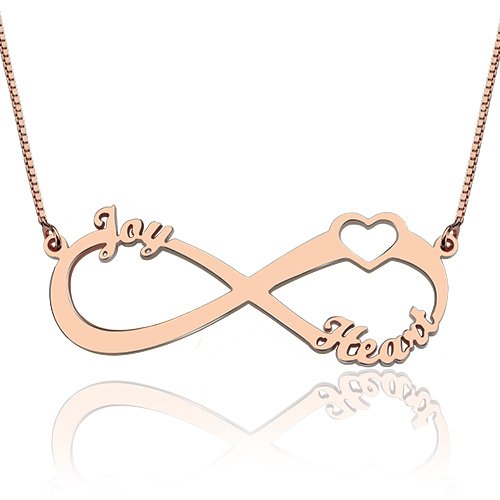Herz Unendlichkeit Halskette 3 Namen 18ct Rose Gold überzogen