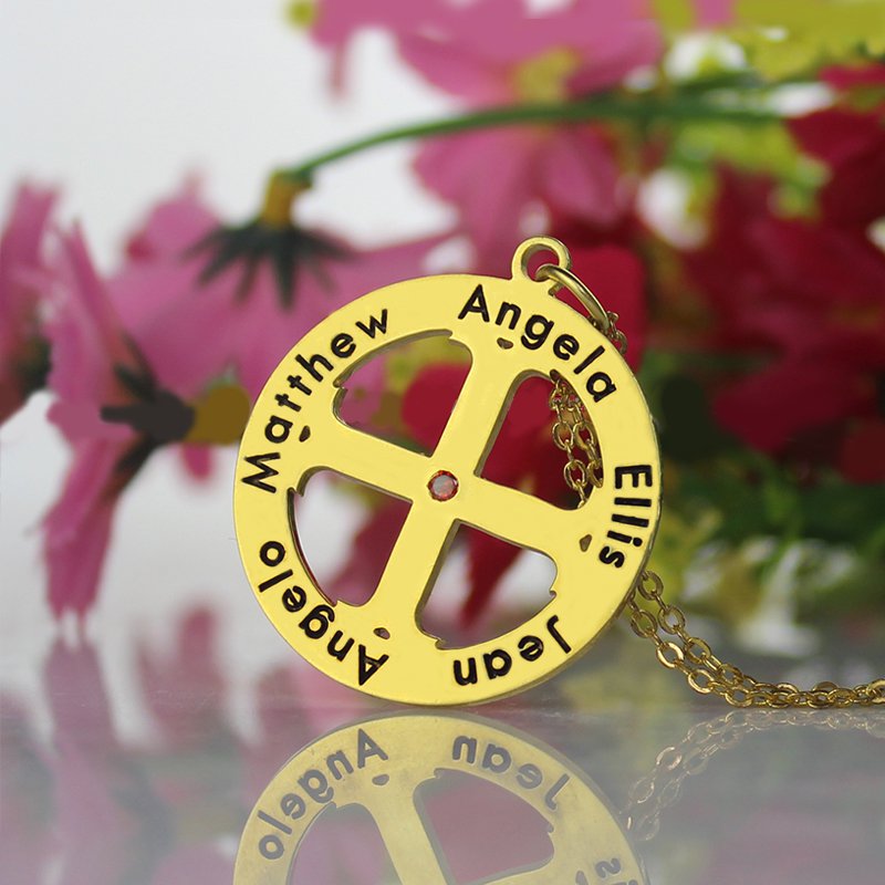 Kreuz Name Halskette mit Kreis Rahmen 18 karätigem Gold überzogen 925 Silber