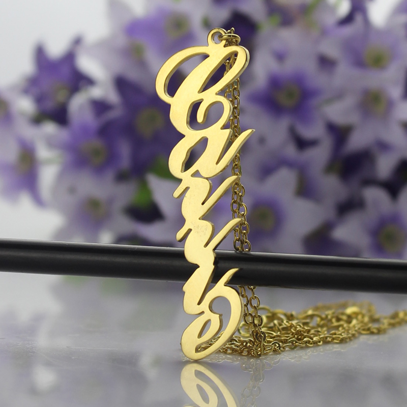 Solid Gold 18ct Personalisierte Vertikal Carrie Stil Namenskette