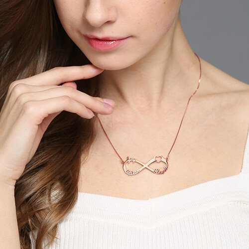 Herz Unendlichkeit Halskette 3 Namen 18ct Rose Gold überzogen