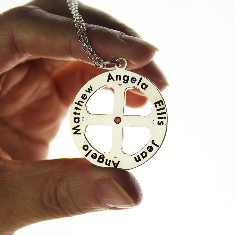 Family Circle Kreuz Name Halskette Silber