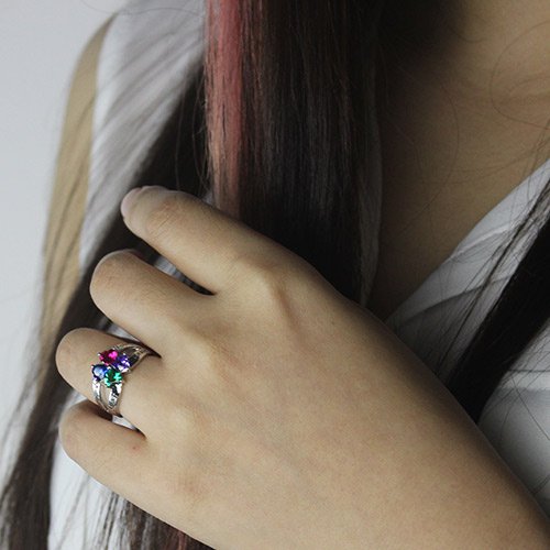 Personalisierte Mütter Namen Ring mit Geburtsstein Sterling Silber