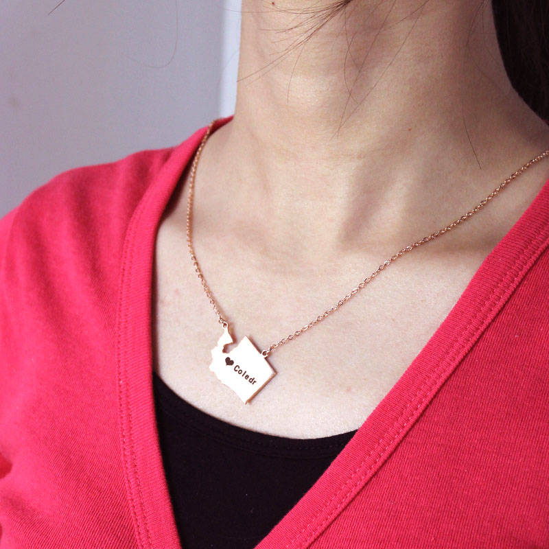 Washington State USA Karte Halskette mit Herz Namen Rose Gold